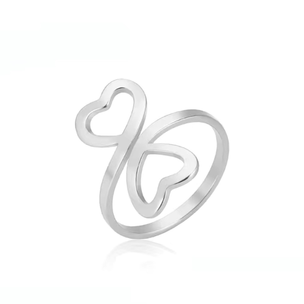 NWT 🩶 FLAT STAINLESS STEEL DOUBLE OPEN HEART RING Women’s Size 7 - Picture 5 of 7